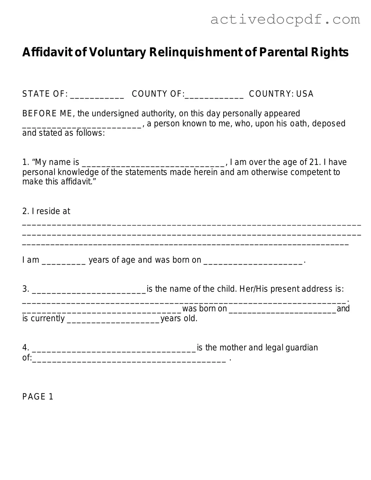 Free Affidavit Parental Rights PDF Form