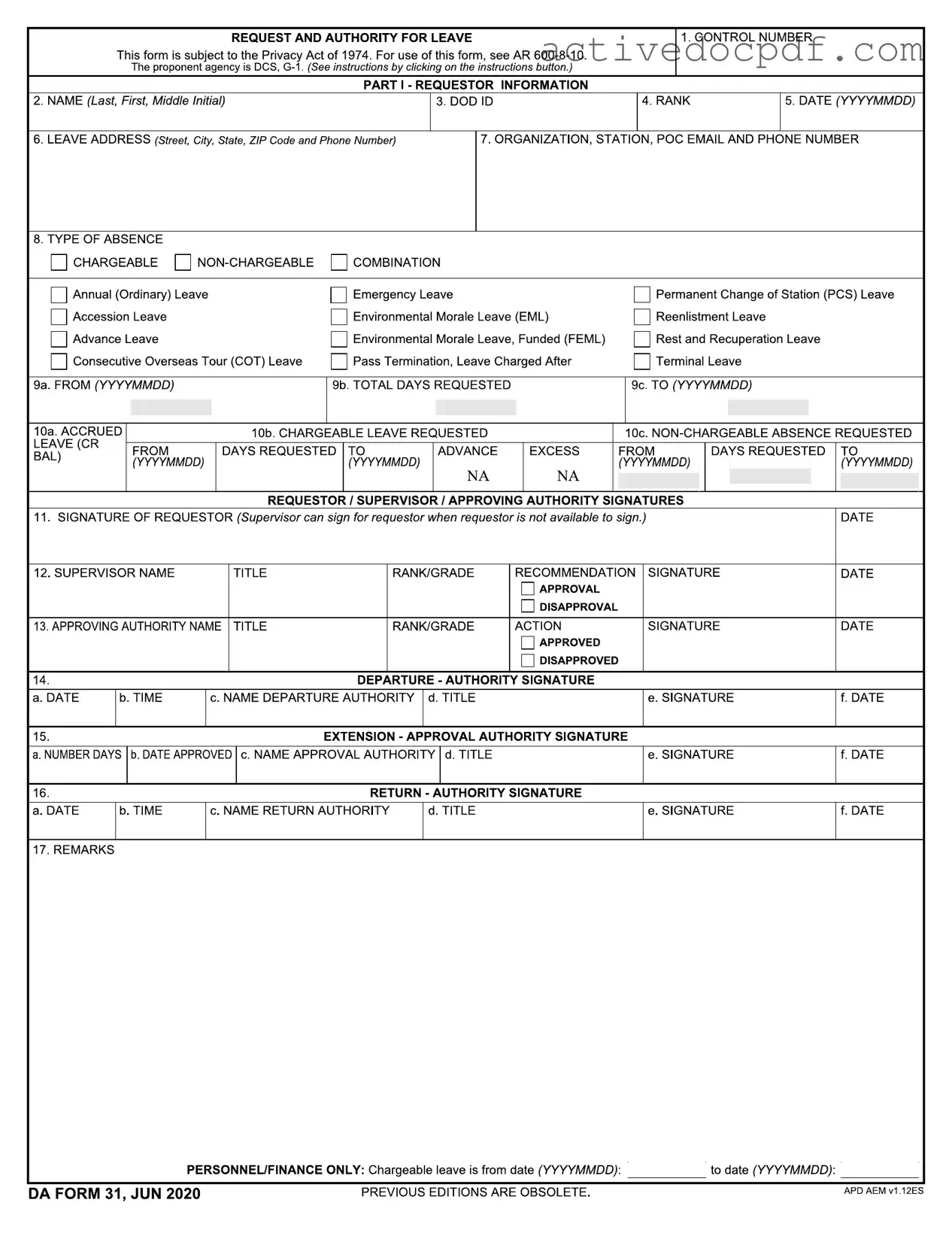 Free Da 31 PDF Form
