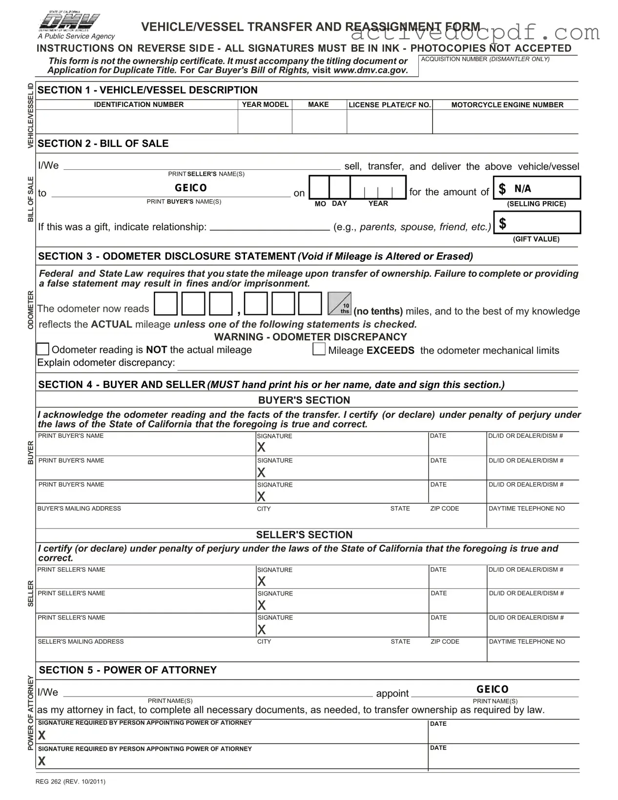 Free California Fotm Reg 262 PDF Form