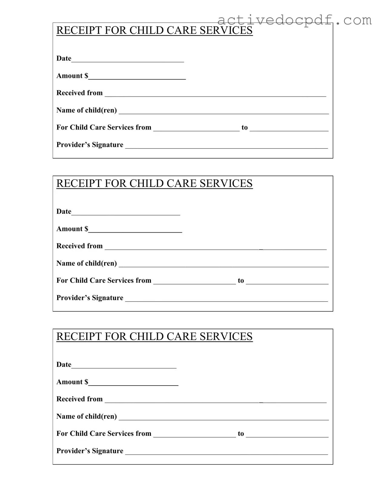 Free Childcare Receipt PDF Form