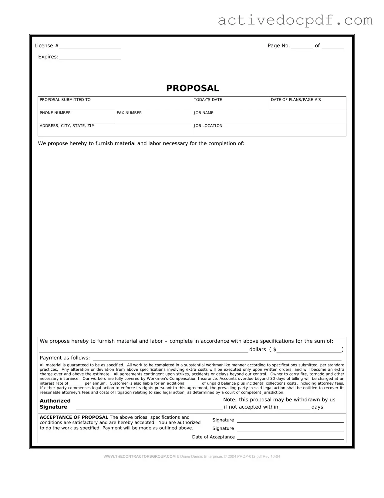 Free Construction proposal form PDF Form