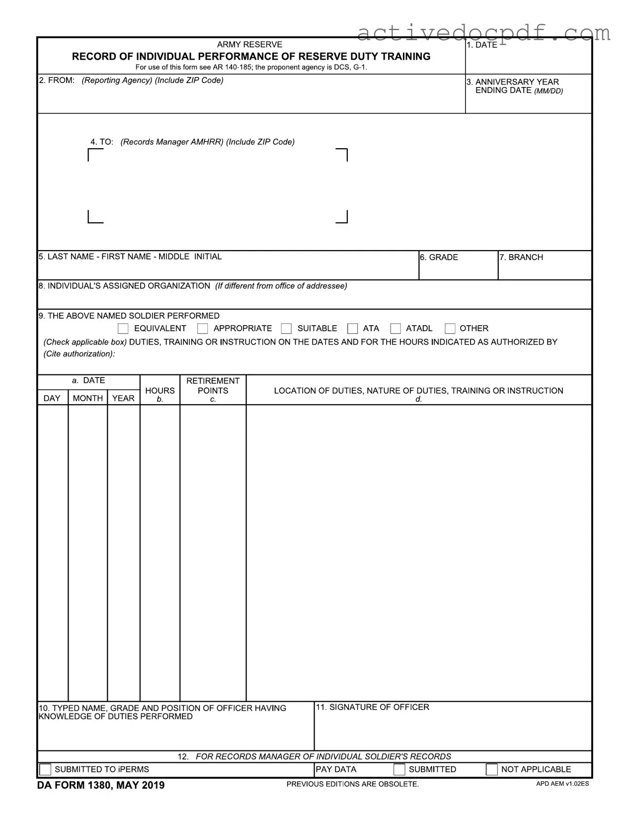 Free Da 1380 PDF Form