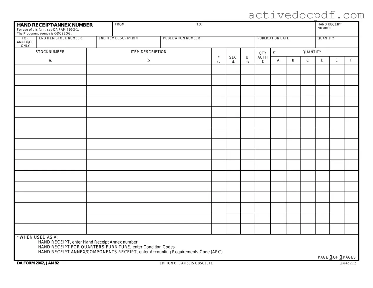 Free Da PDF Form