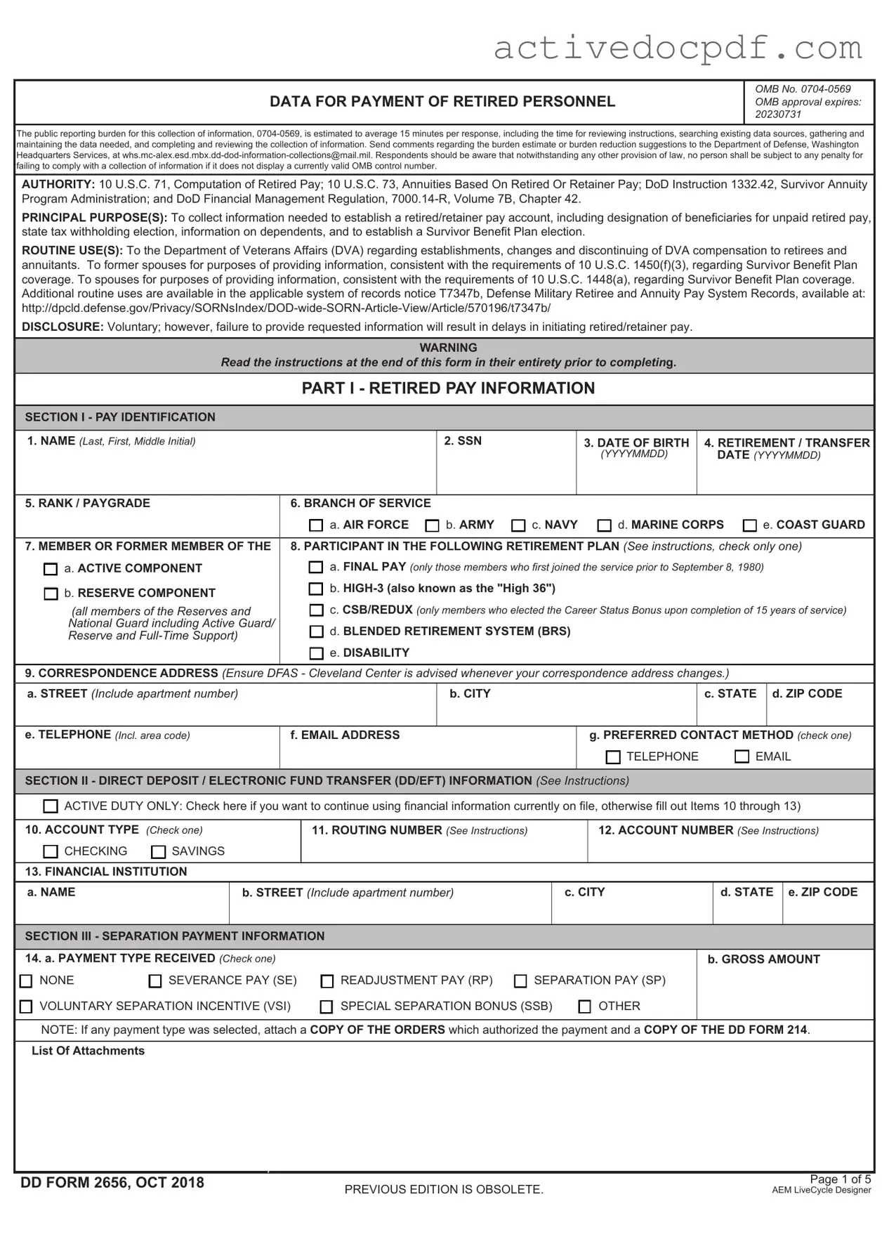Free DD 2656 PDF Form