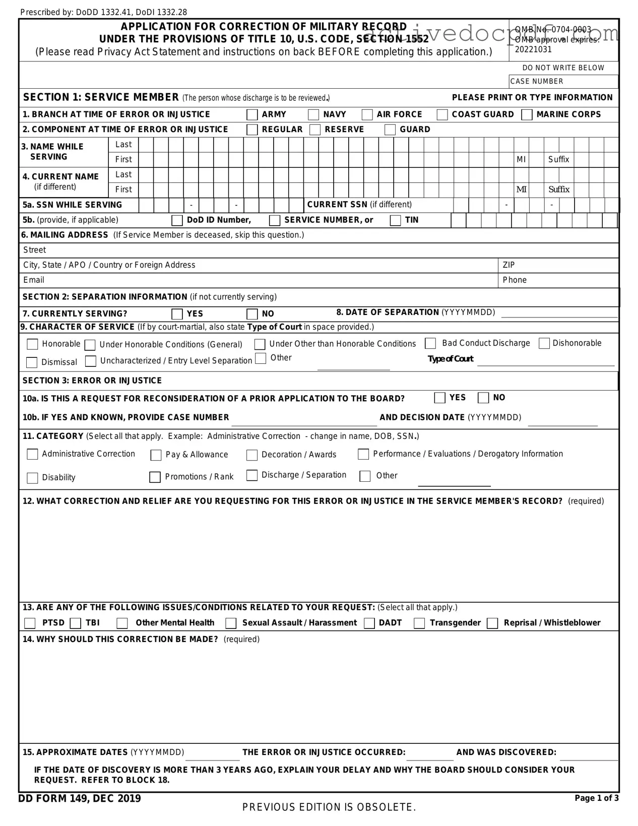 Free DD 149 PDF Form