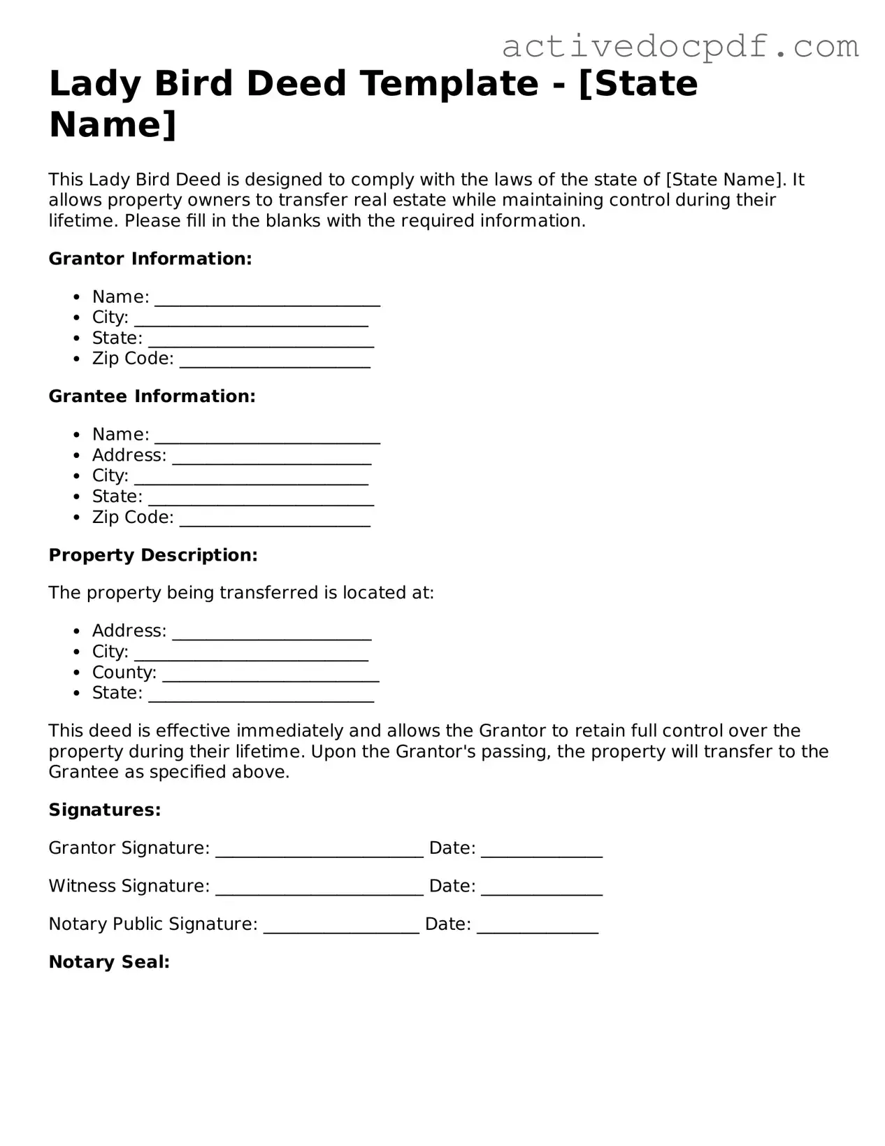 Legal Lady Bird Deed Template