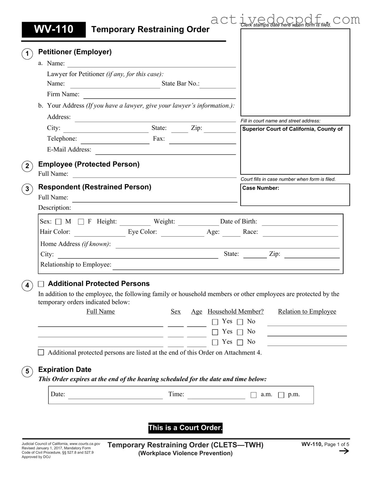 Free Fake Restraining Order PDF Form