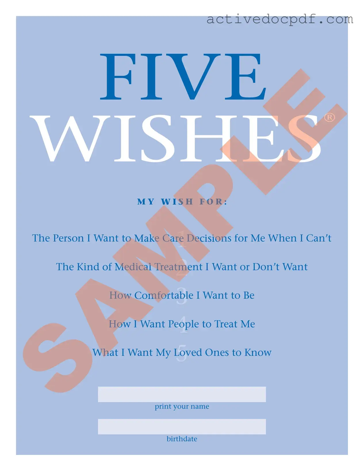 Free 5 Wishes Document PDF Form