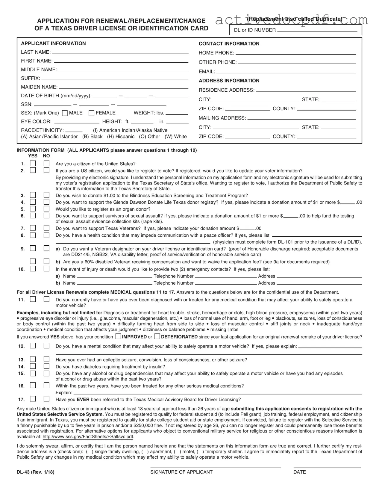 Free DL-43 PDF Form