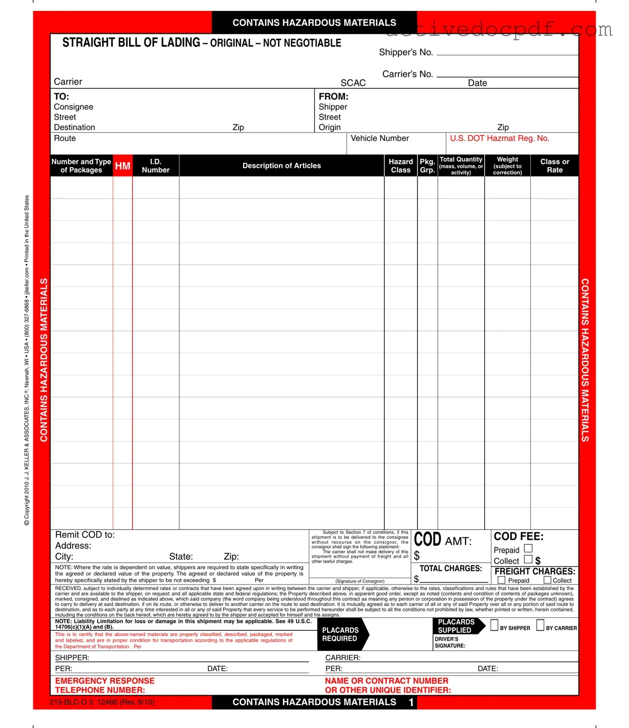 Free Hazard Bill Of Ladden PDF Form
