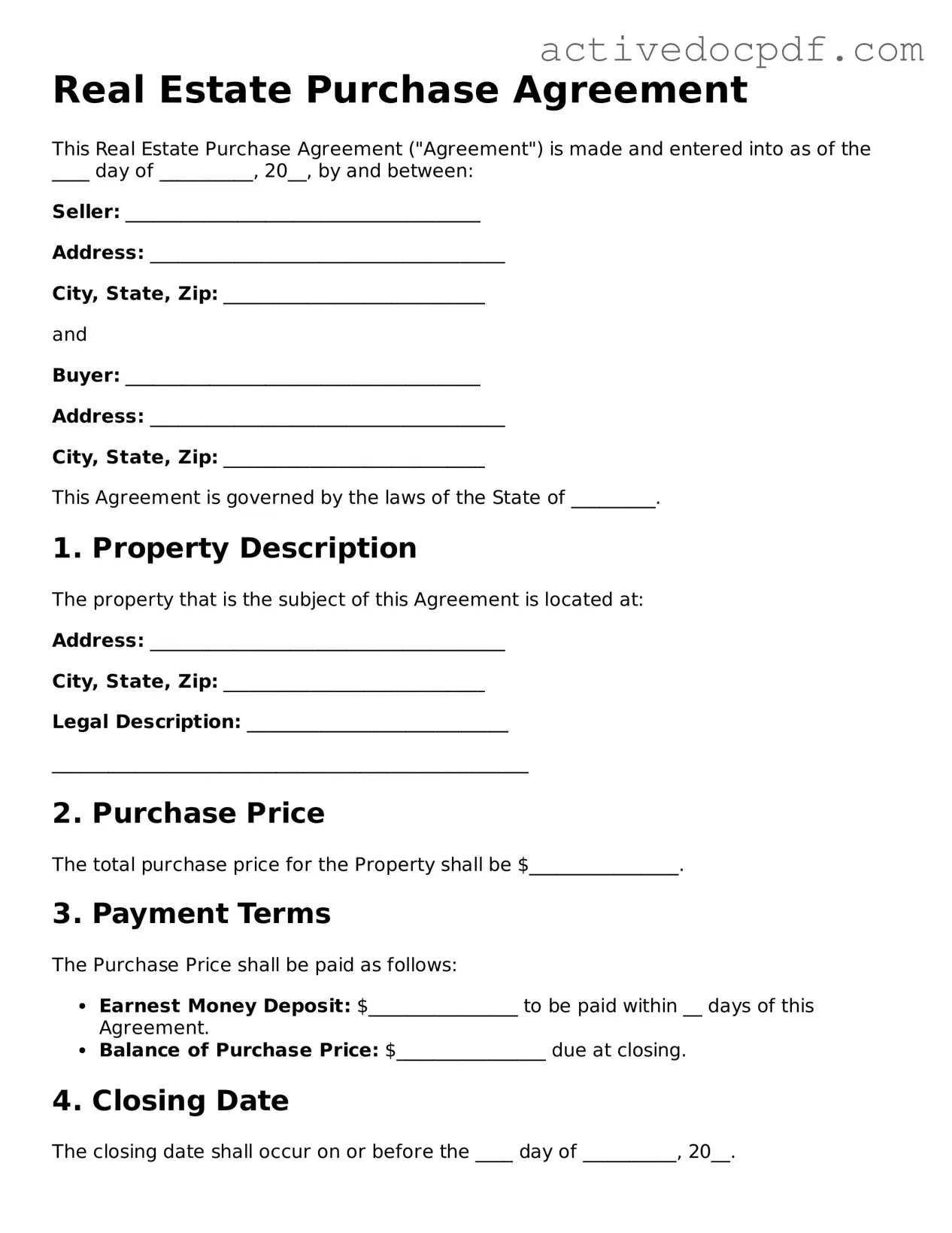 Legal Real Estate Purchase Agreement Template