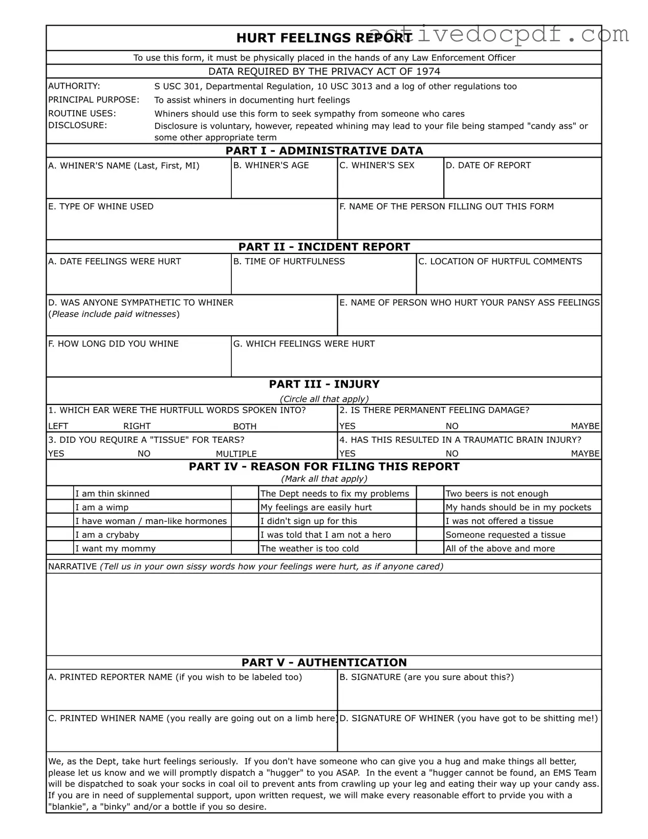 Free Hurt Feelings Report PDF Form