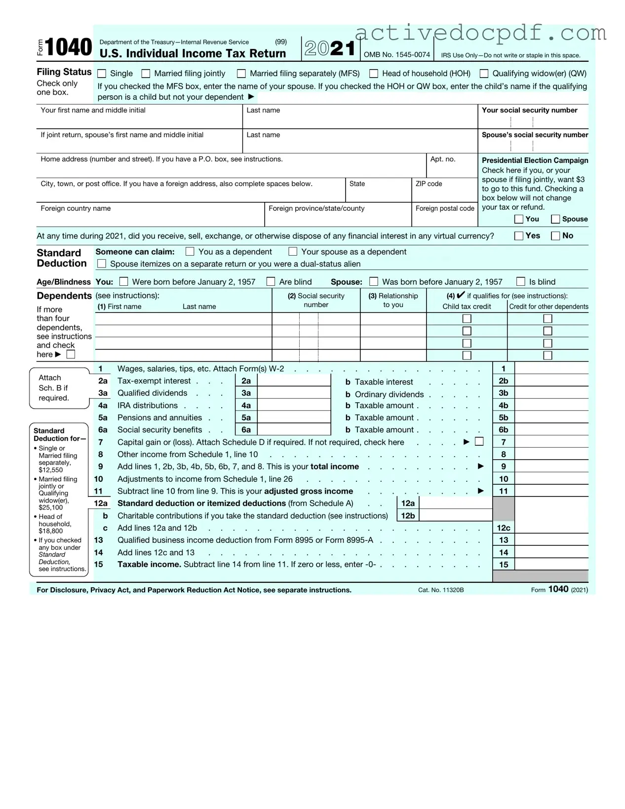 Free IRS 1040 PDF Form