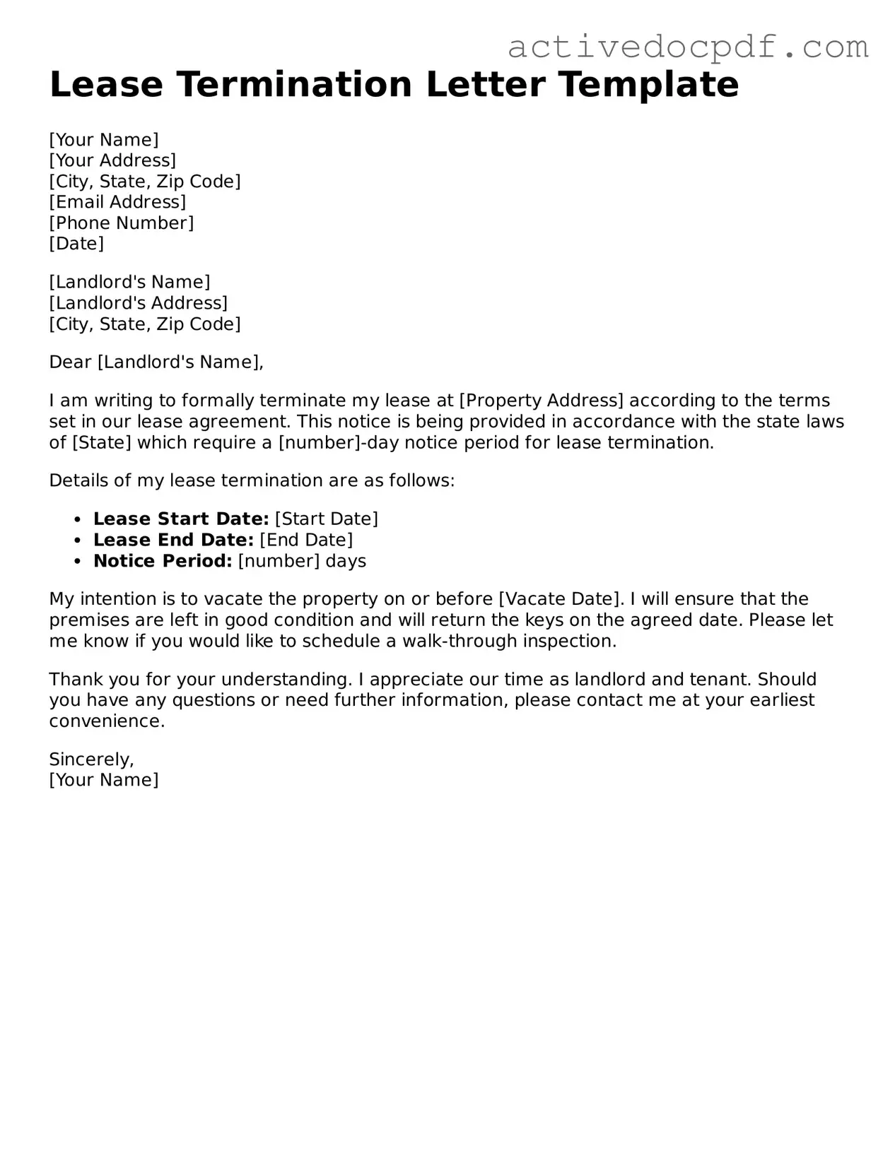 Legal Lease Termination Letter Template