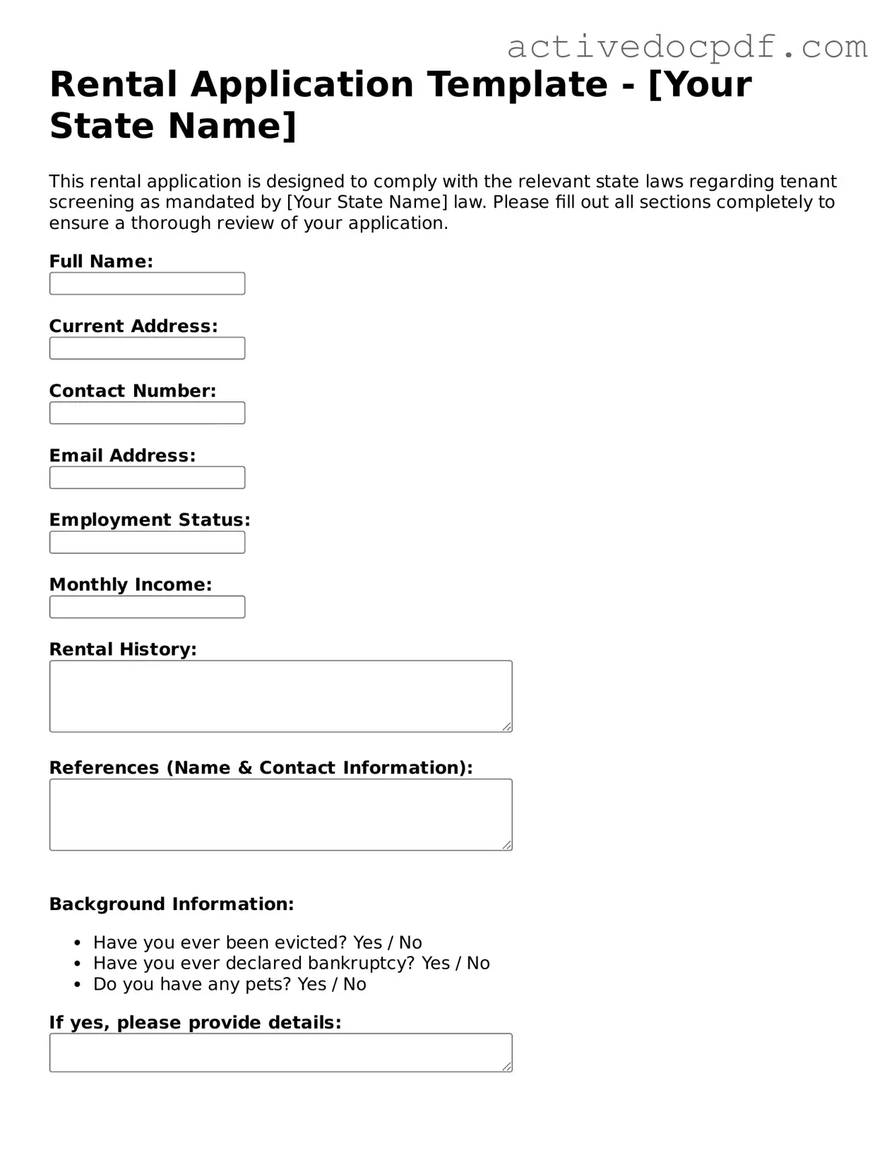 Legal Rental Application Template