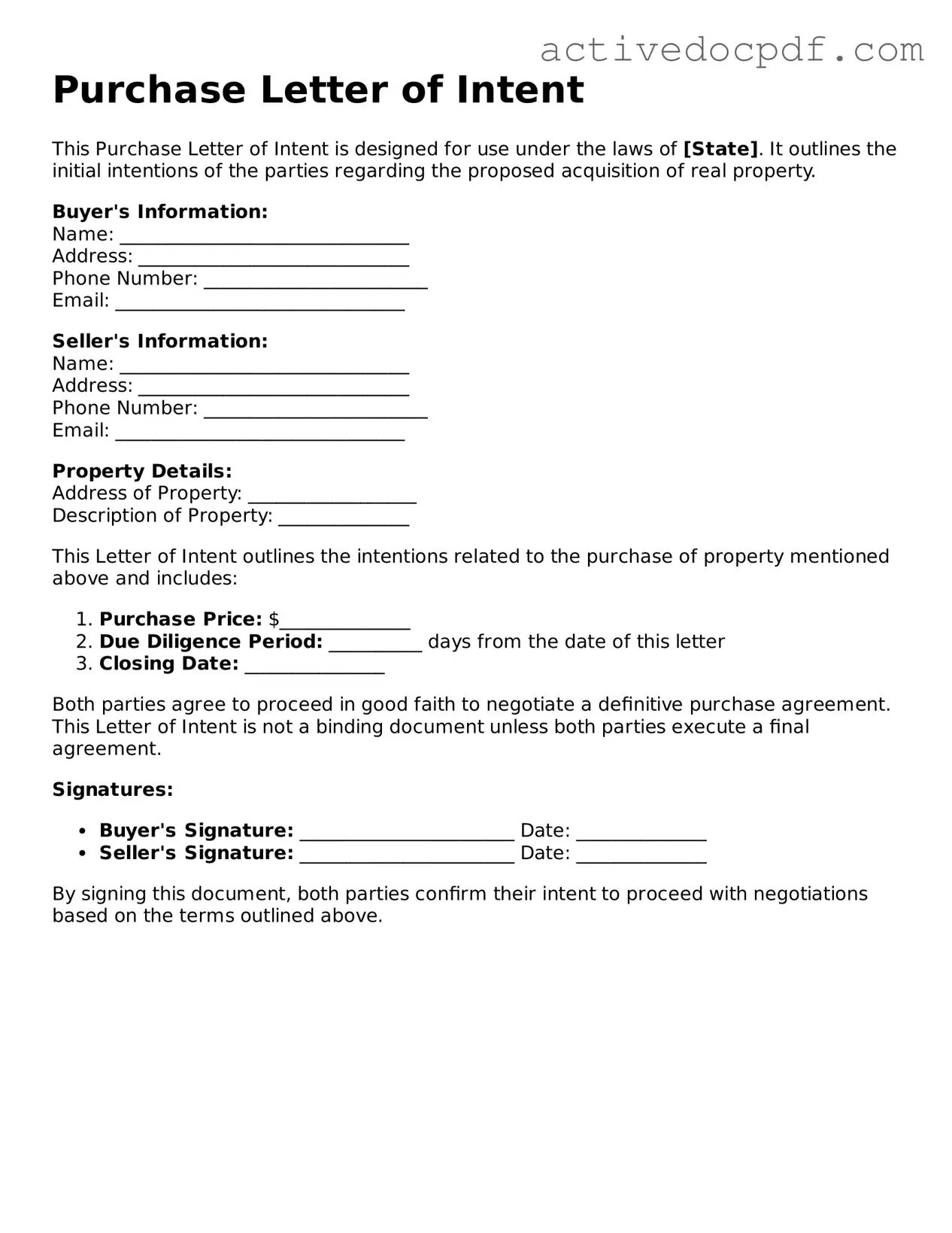 Legal Purchase Letter of Intent Template