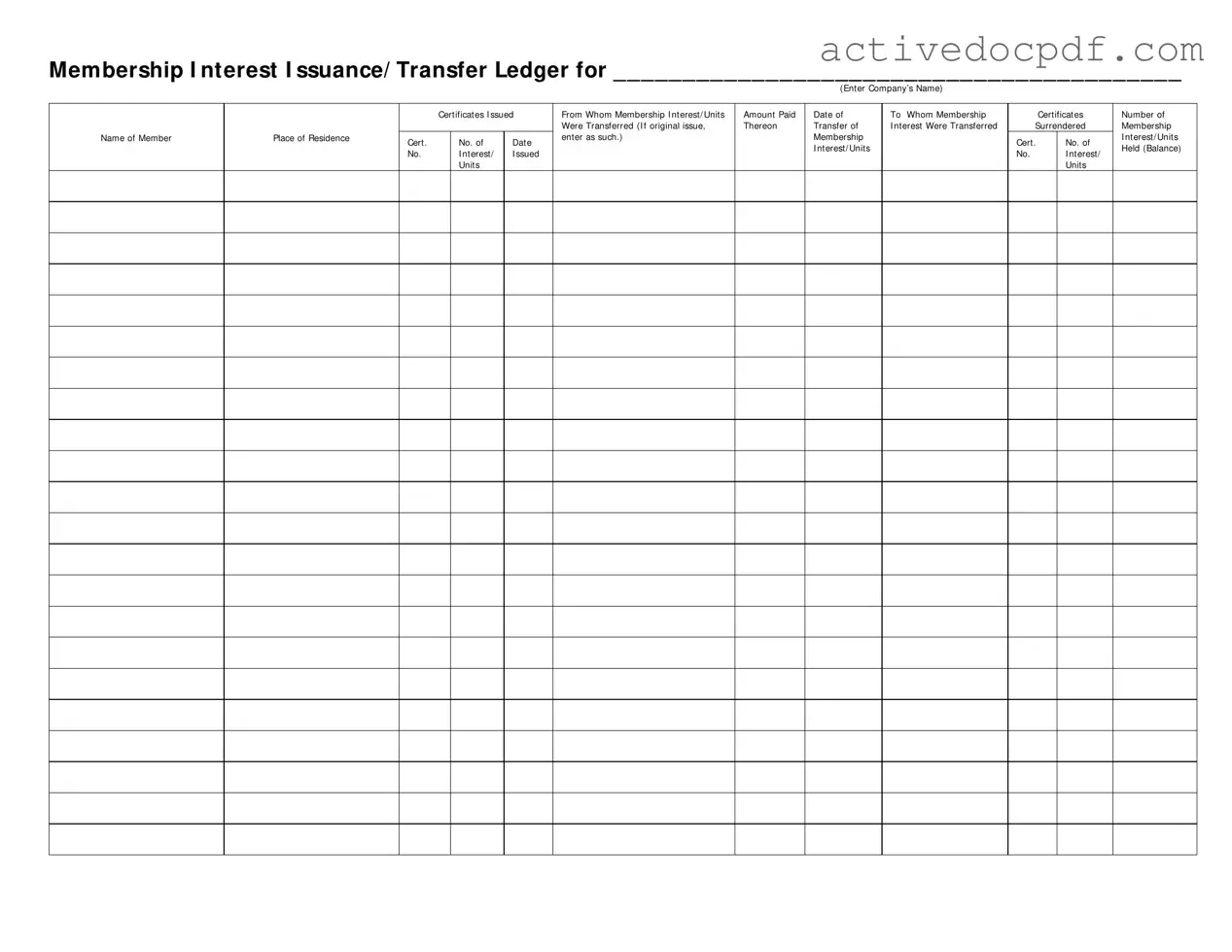 Free Membership Ledger PDF Form