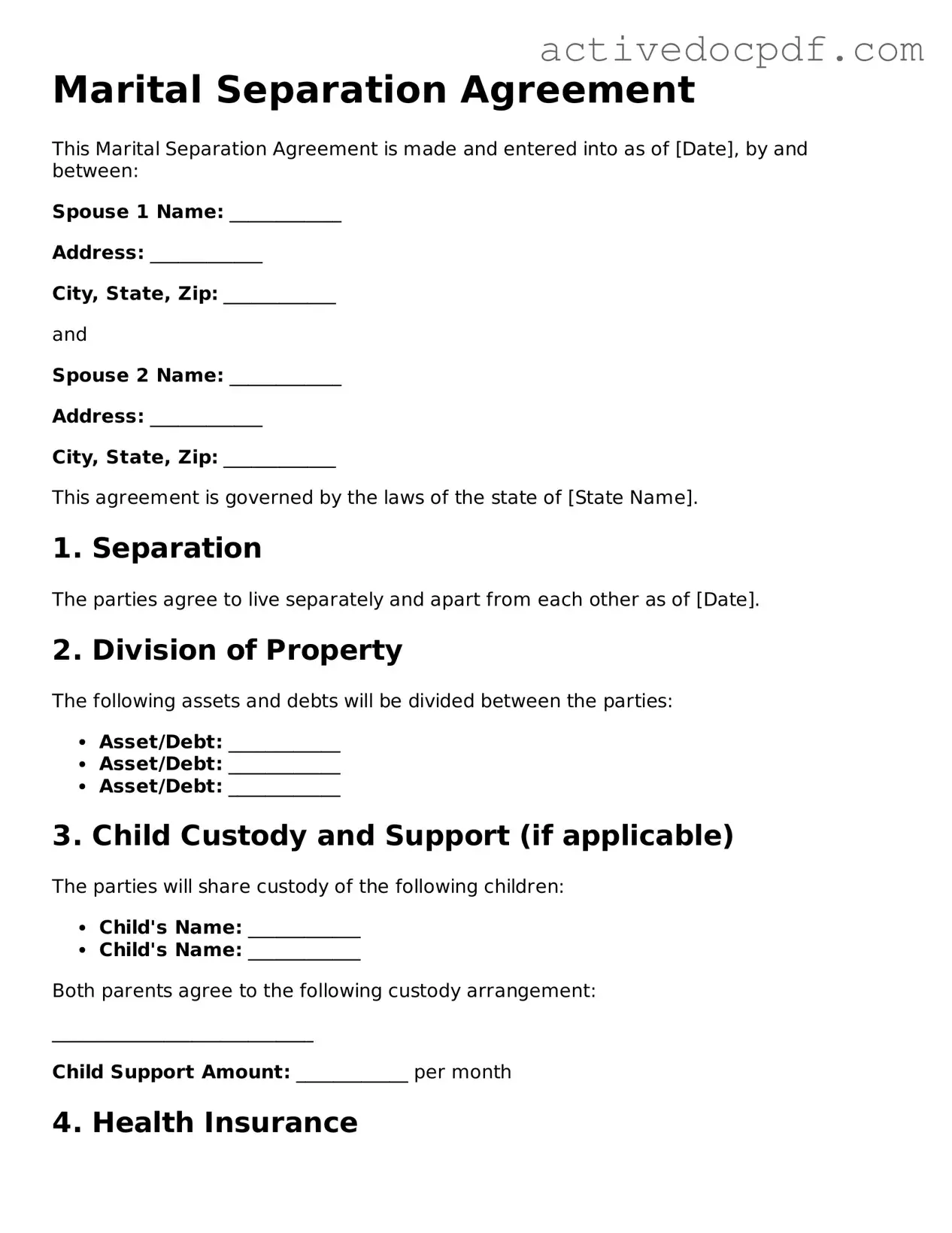 Legal Marital Separation Agreement Template