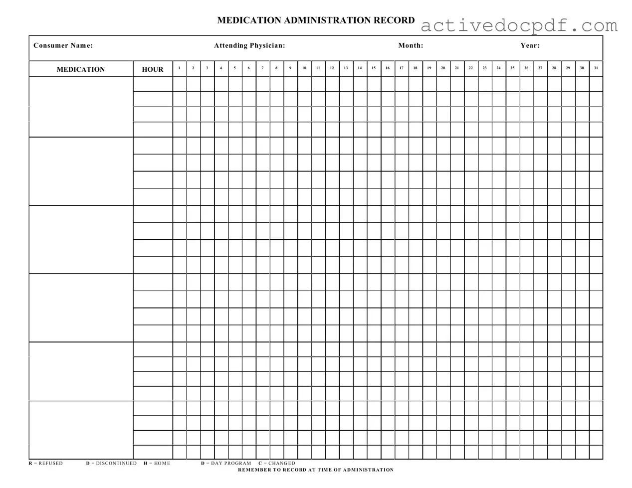 Free Medication Administration Record Sheet PDF Form