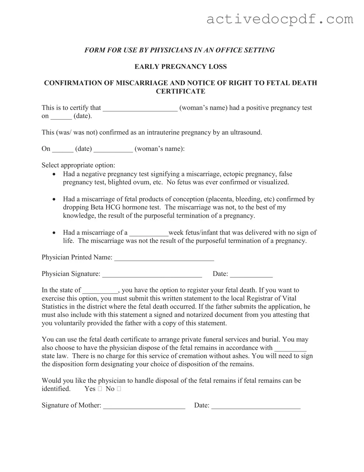 Free Miscarriage Discharge Paper PDF Form