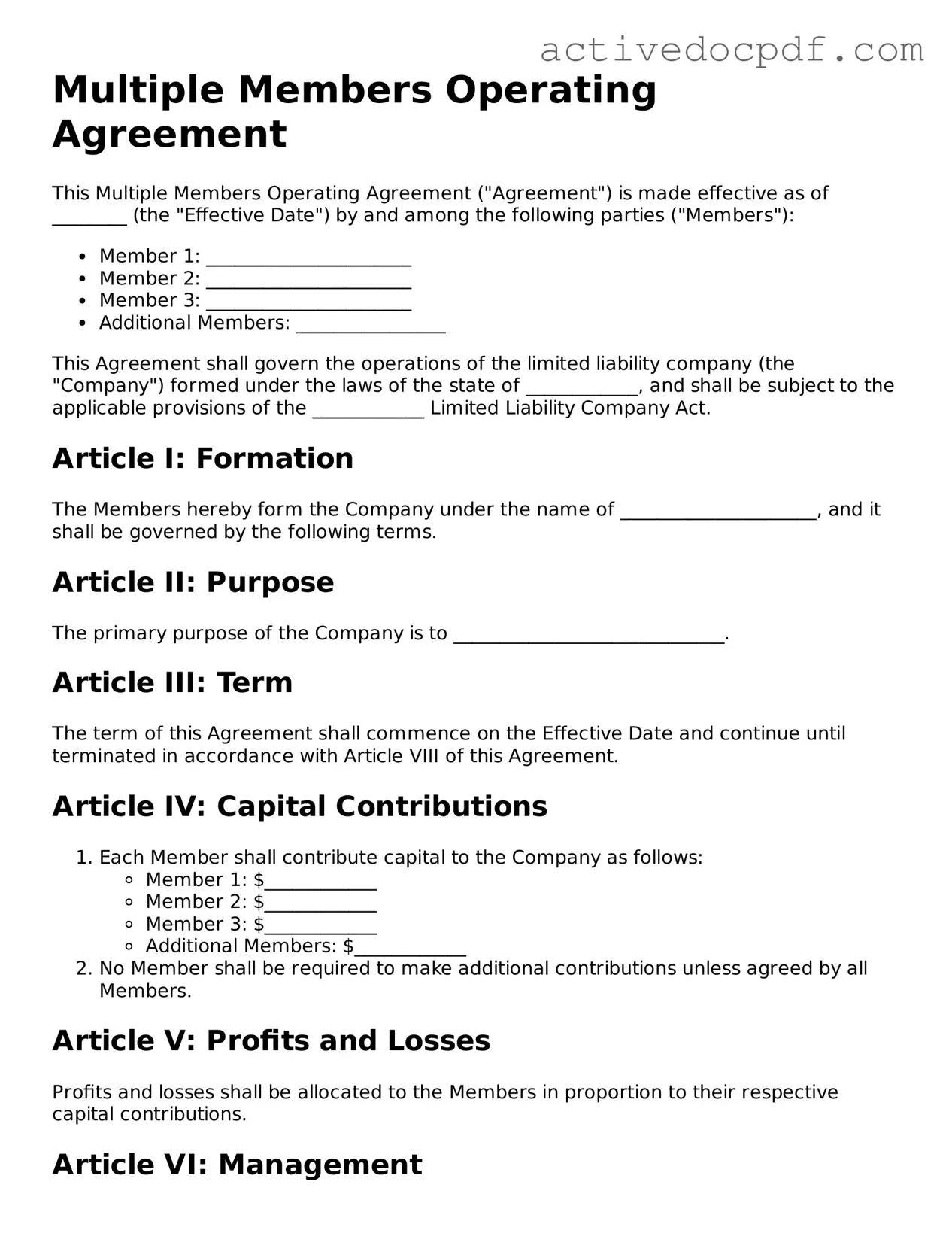 Legal Multiple Members Operating Agreement Template