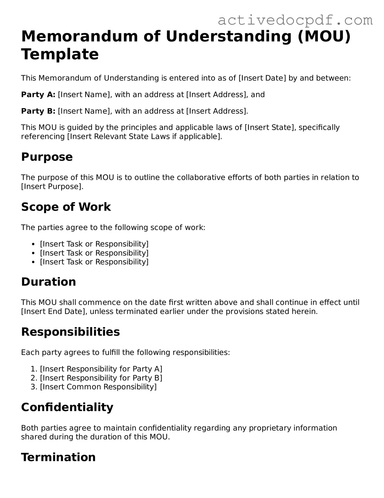 Legal Memorandum of Understanding Template