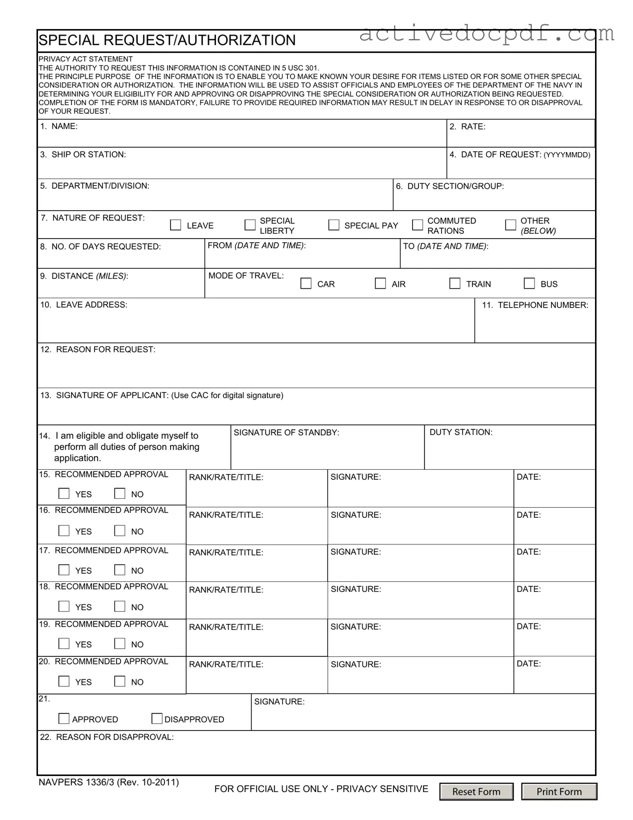 Free Navpers 1336 3 PDF Form