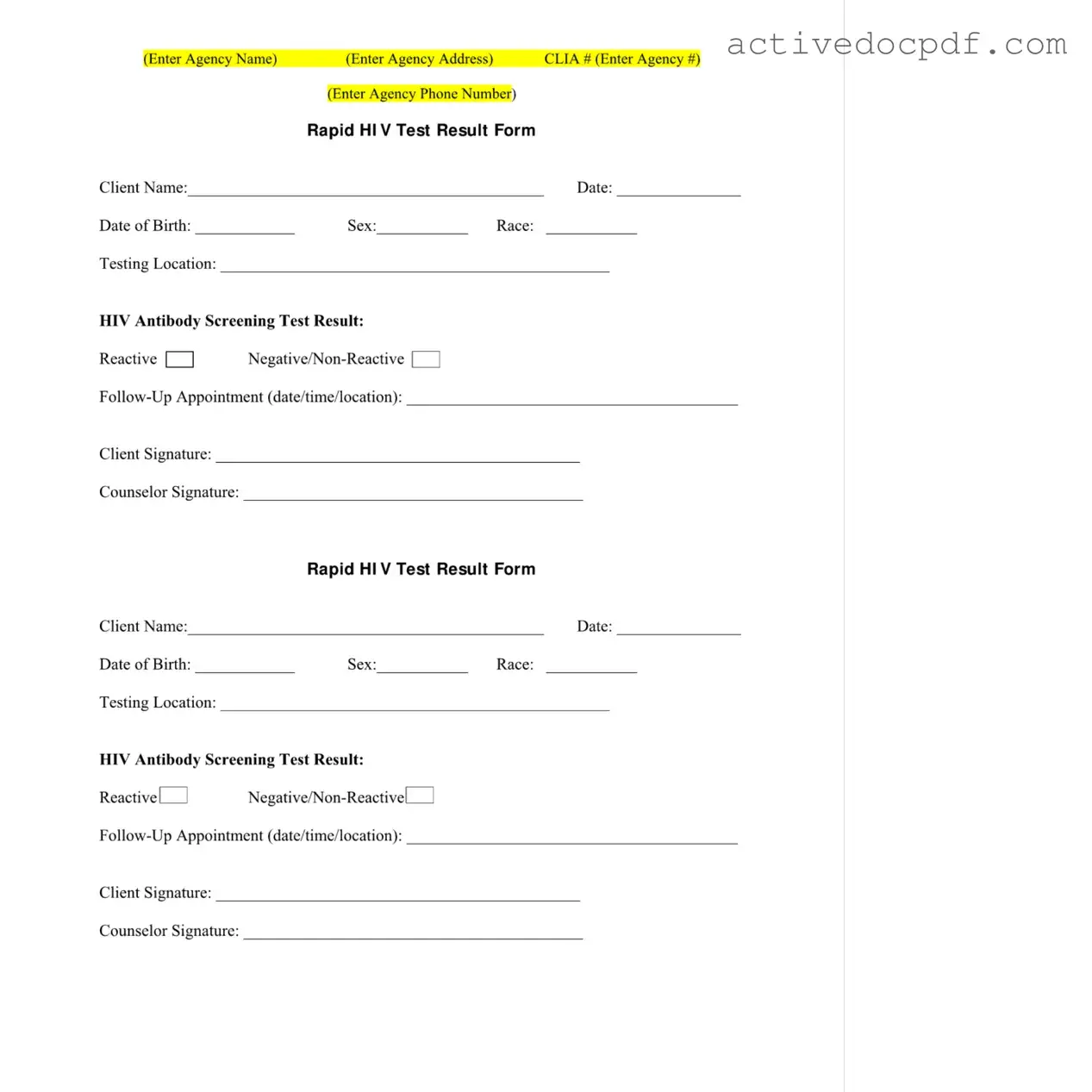 Free Negative Hiv Test PDF Form
