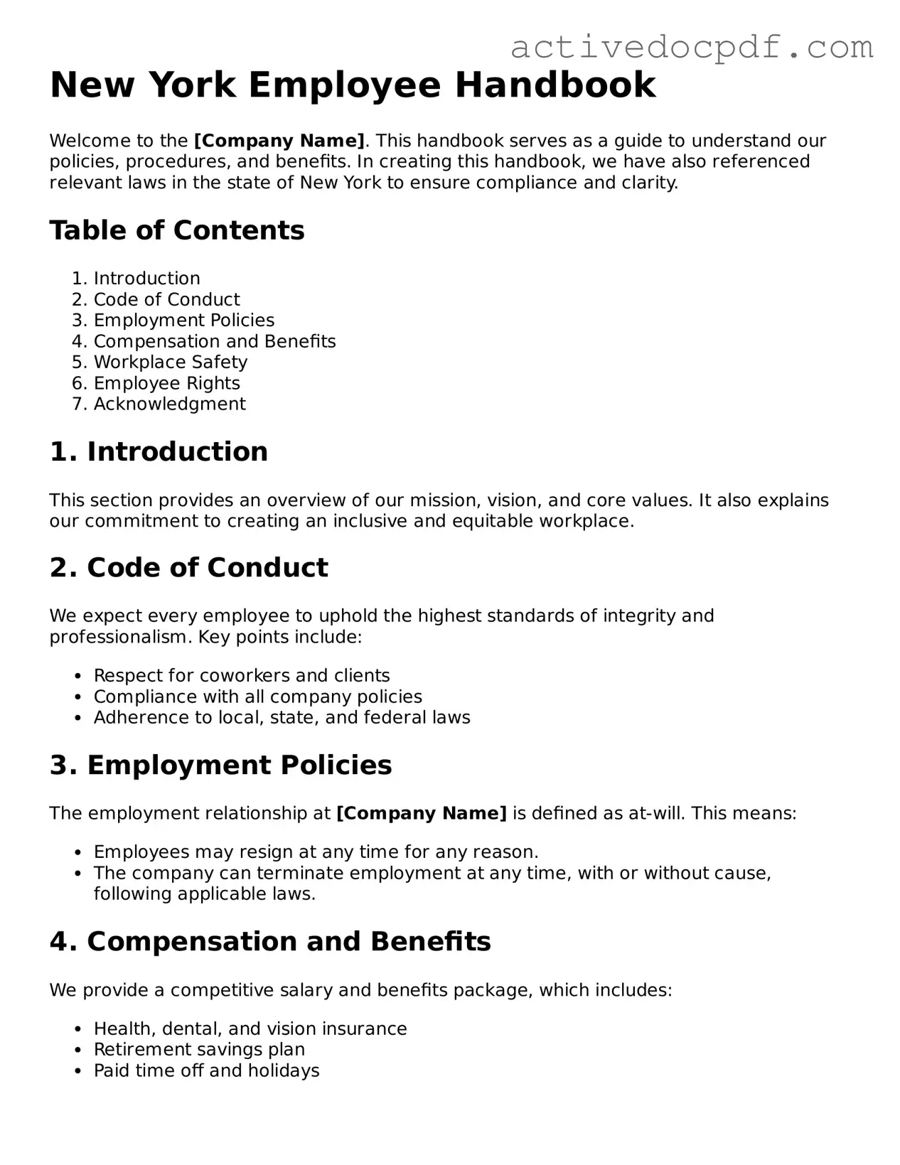 Legal Employee Handbook Document for New York State