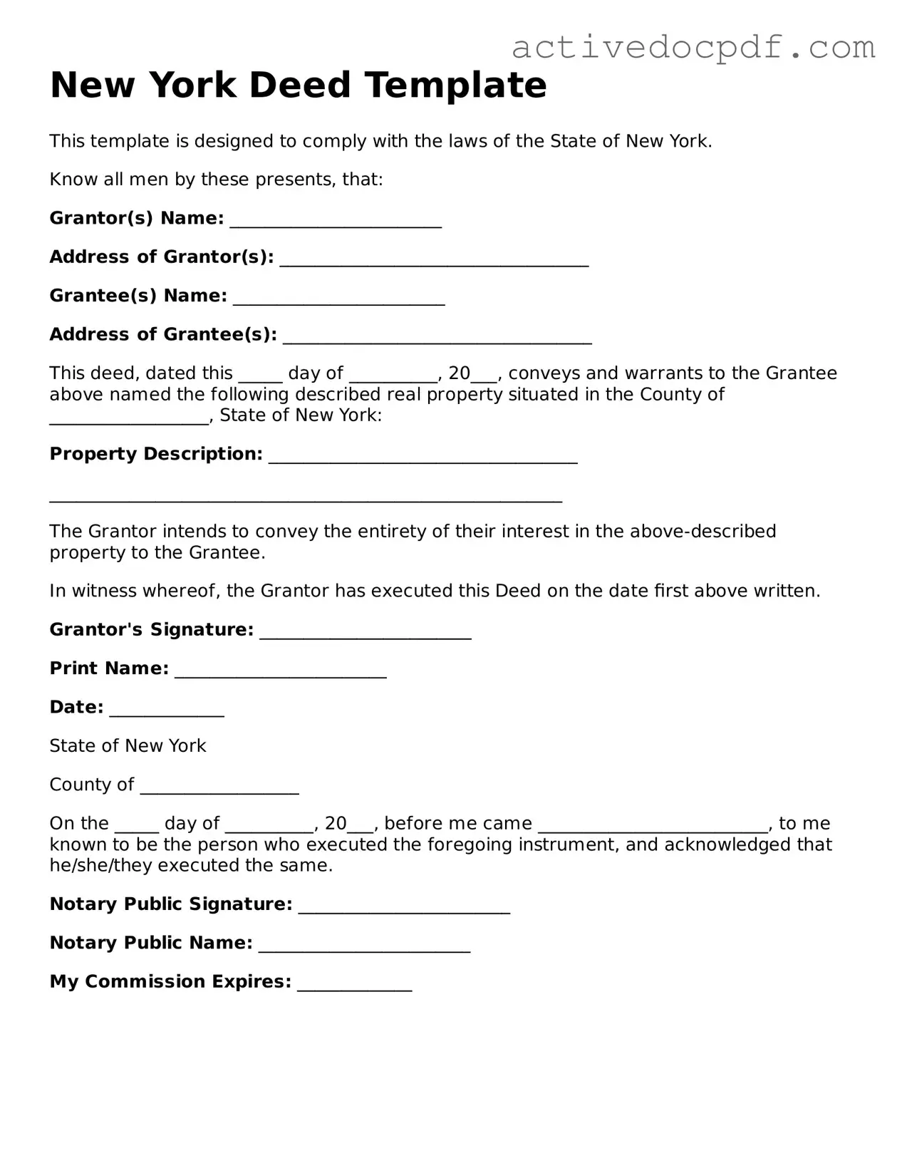 Legal Deed Document for New York State