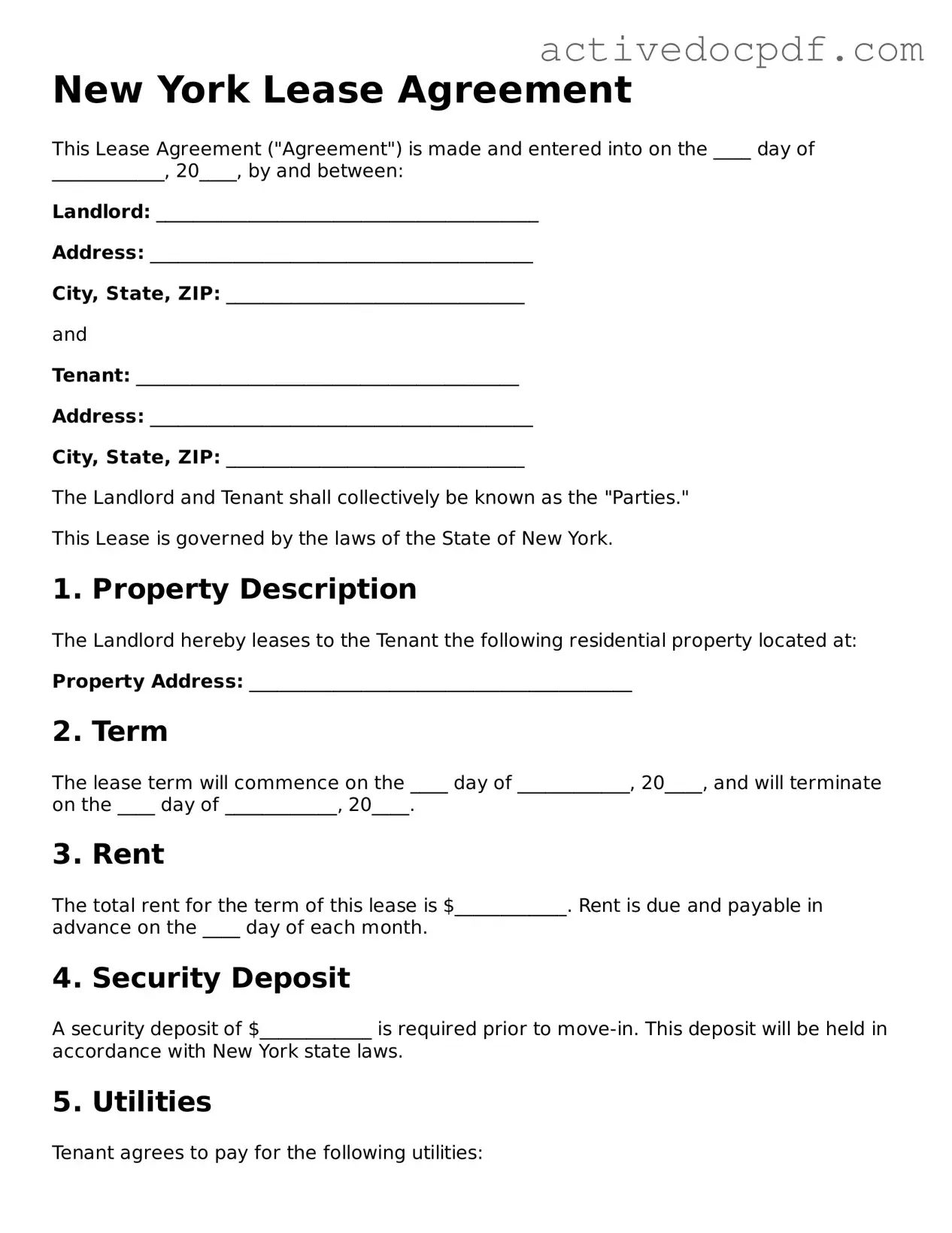 Legal Lease Agreement Document for New York State
