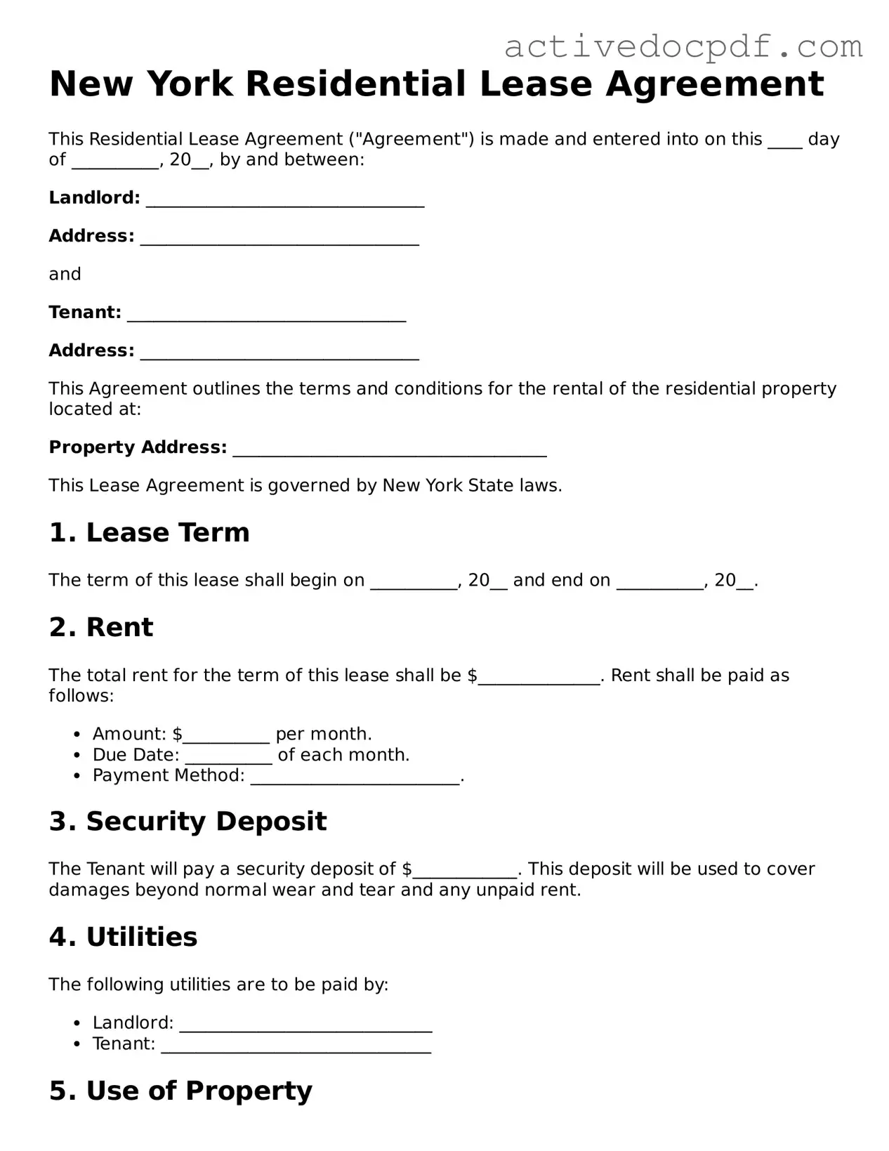 Legal Residential Lease Agreement Document for New York State