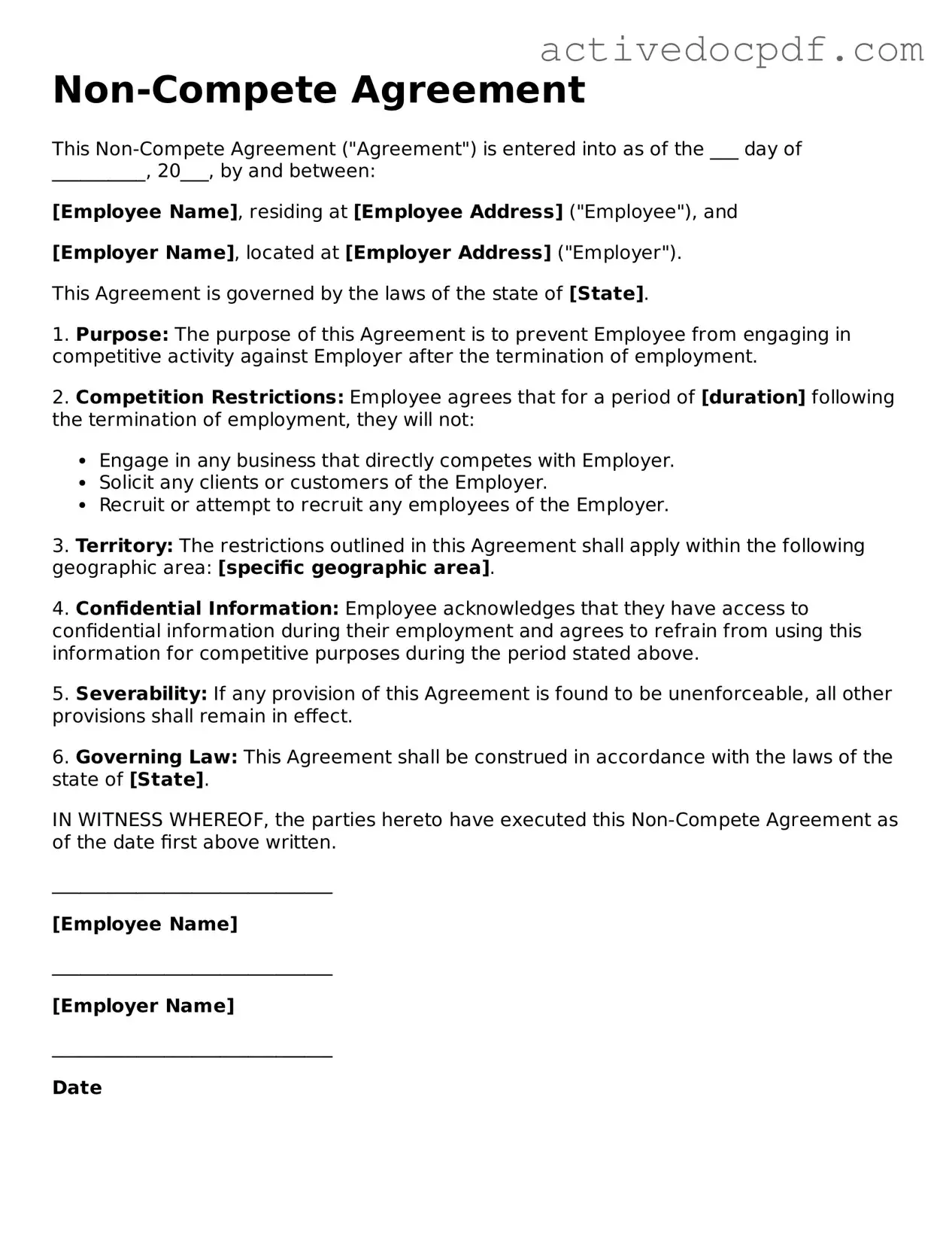 Legal Non-compete Agreement Template