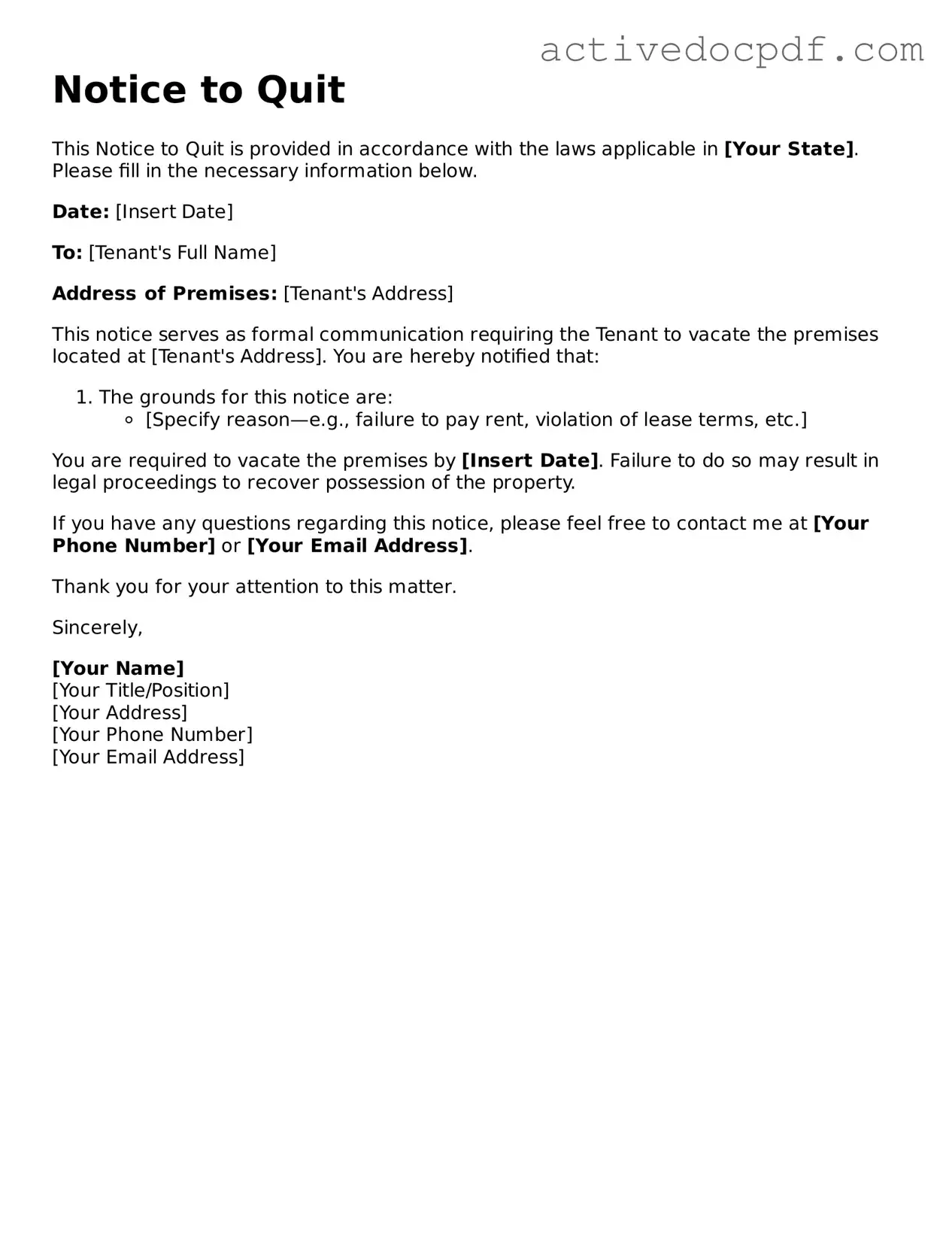 Legal Notice to Quit Template