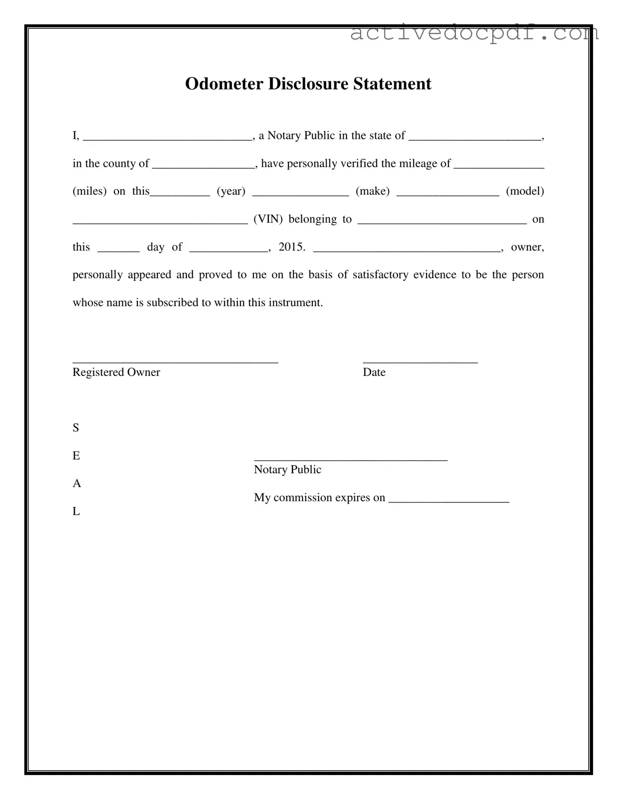 Free Notarized Odometer Statement PDF Form