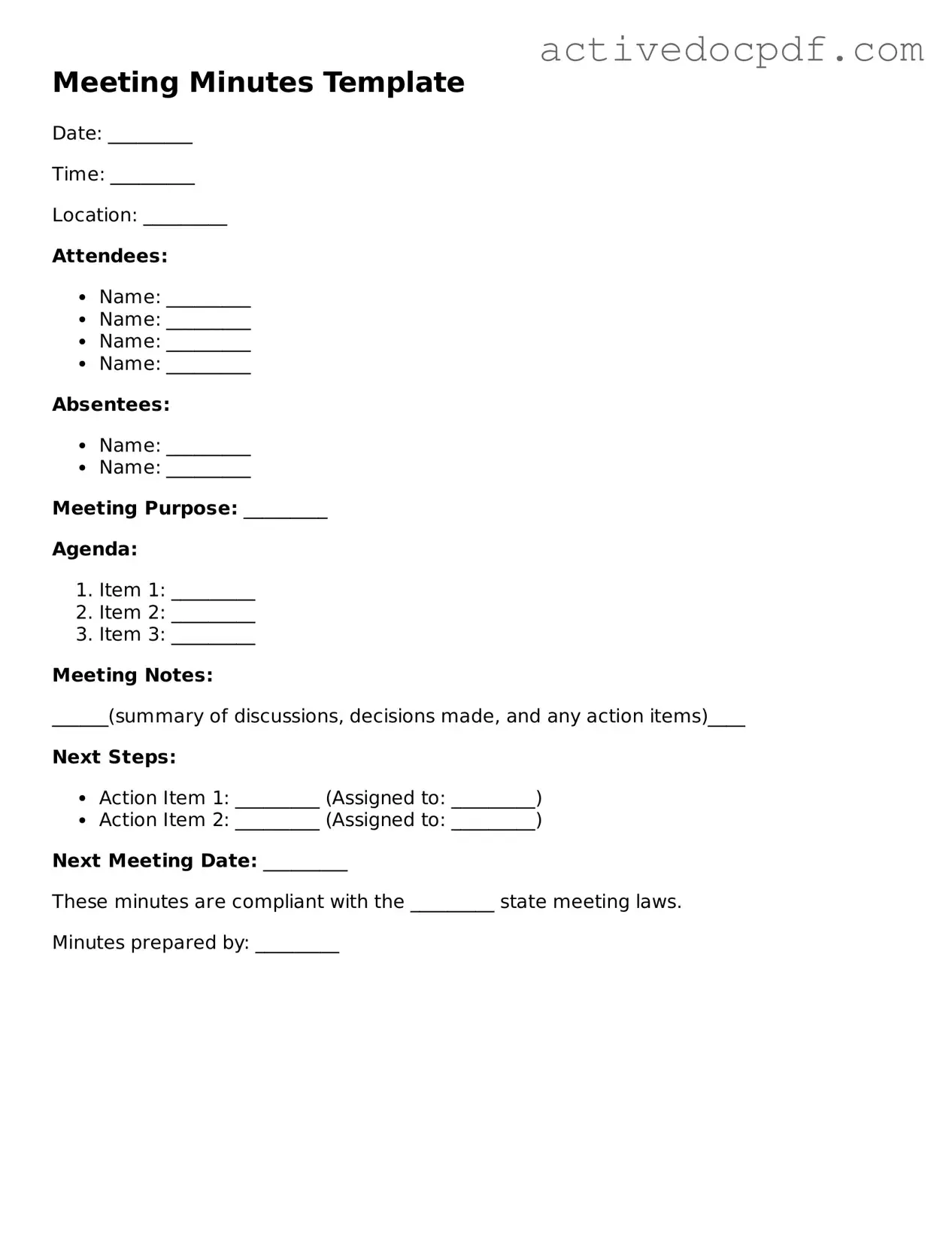 Legal Meeting Minutes Template