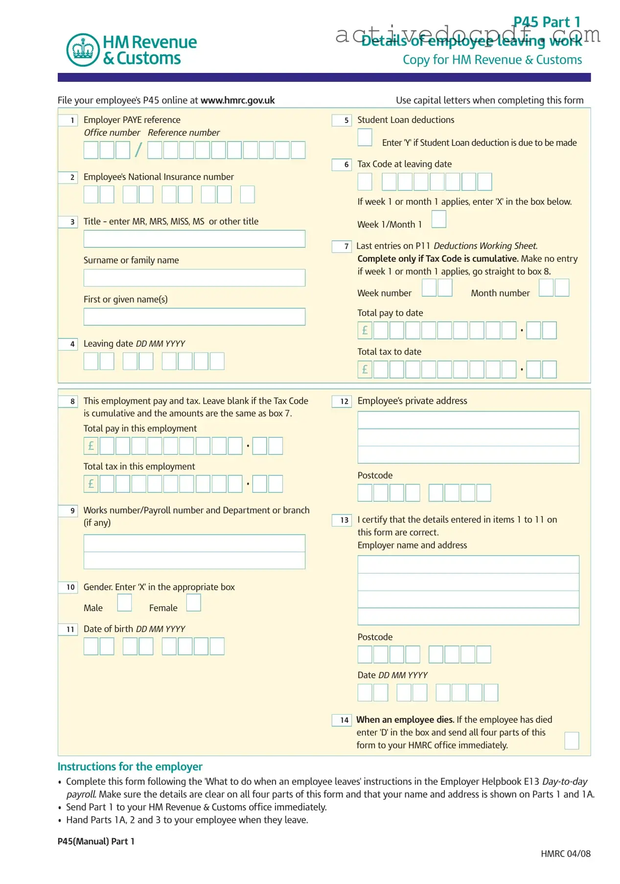 Free P 45 It PDF Form