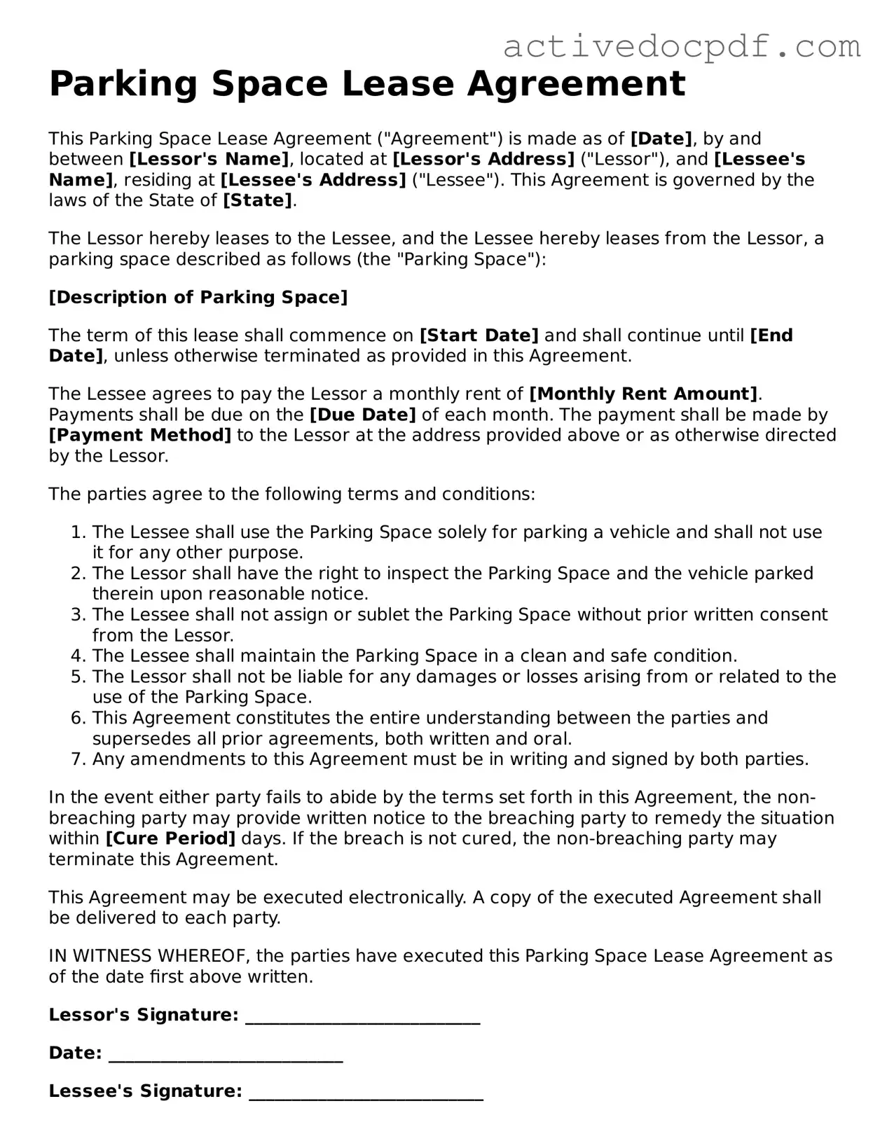 Legal Parking Space Lease Agreement Template