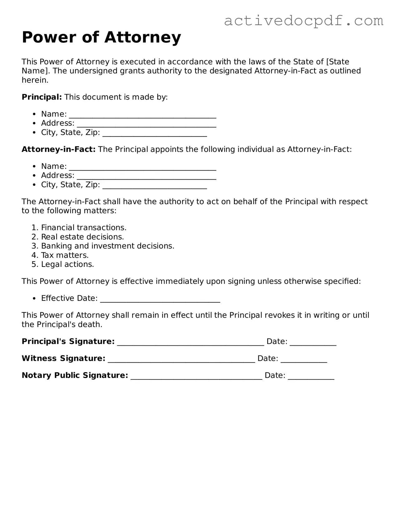 Legal Power of Attorney Template