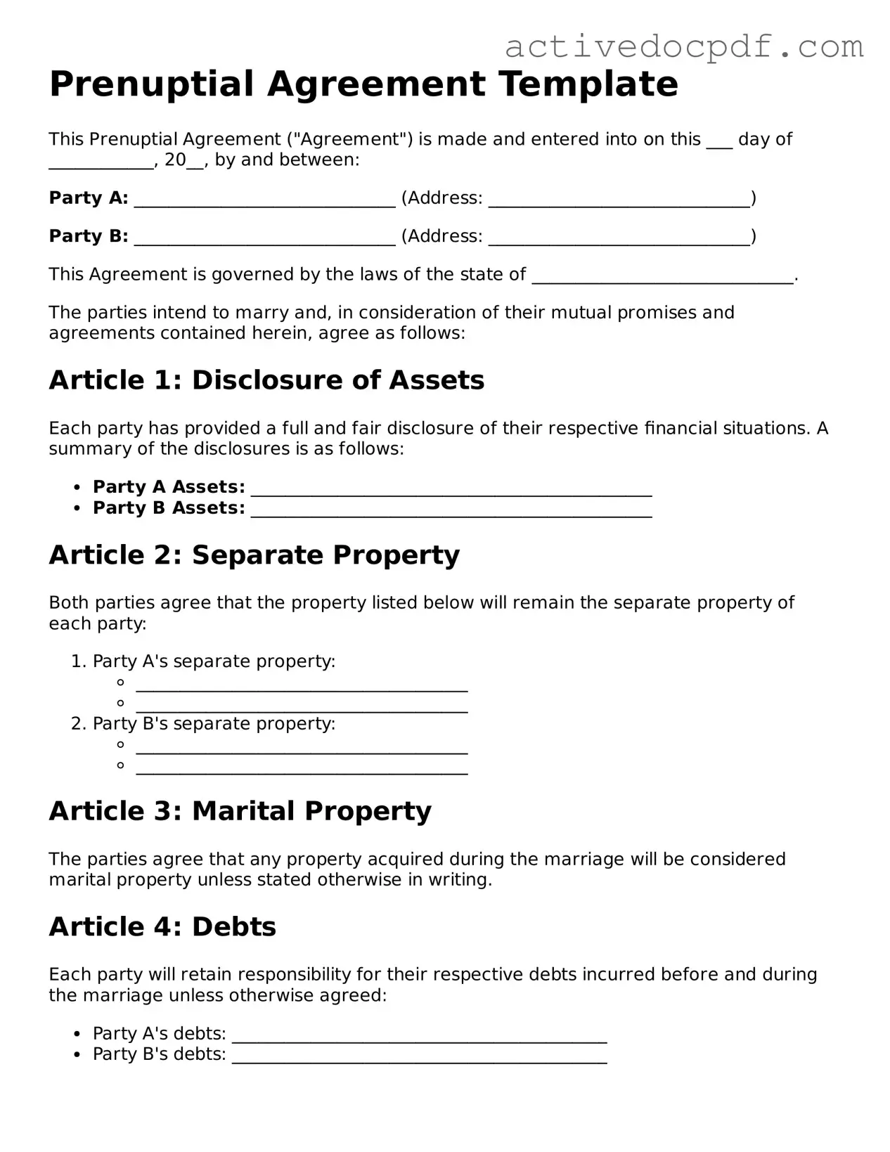 Legal Prenuptial Agreement Template