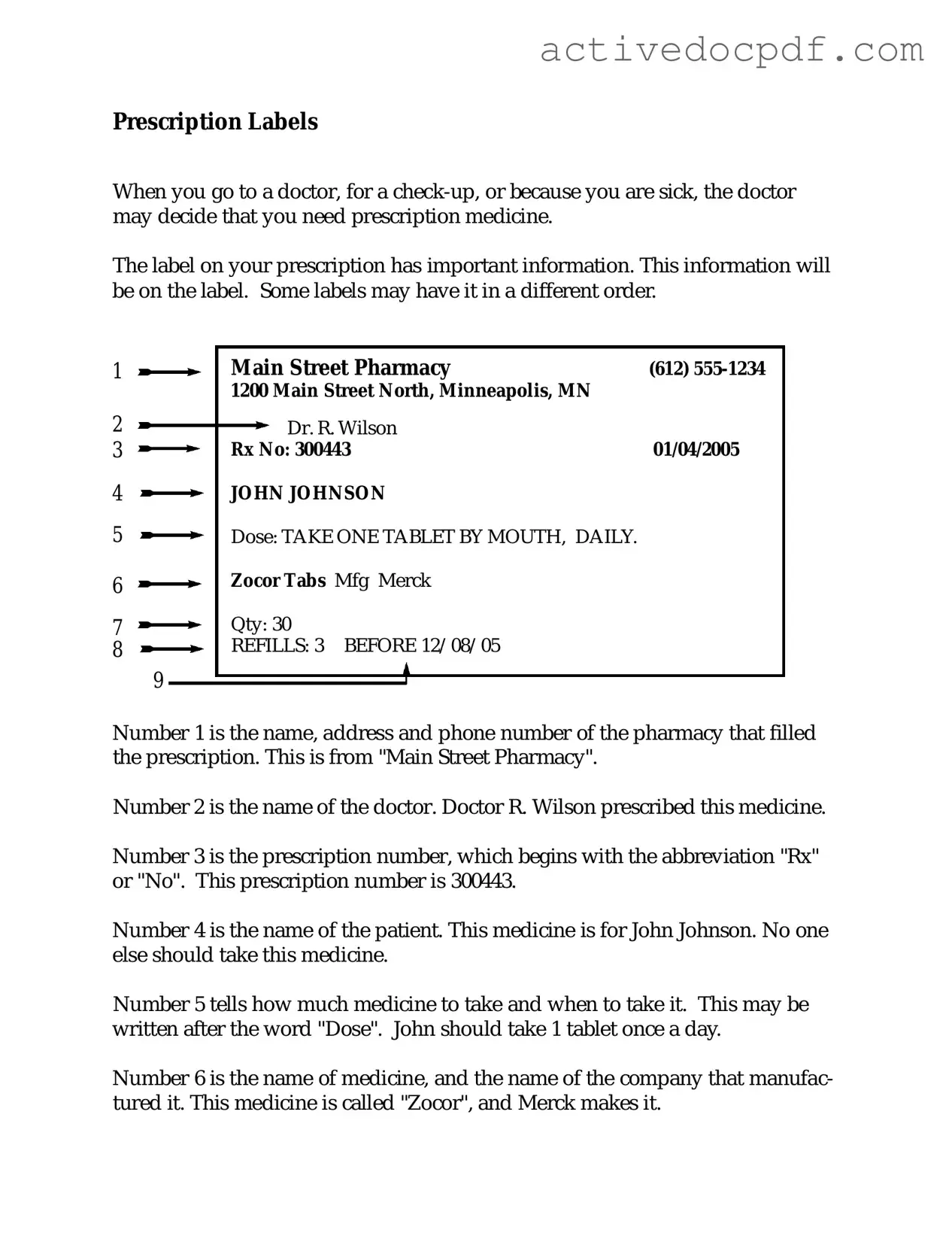Free Prescription Label PDF Form
