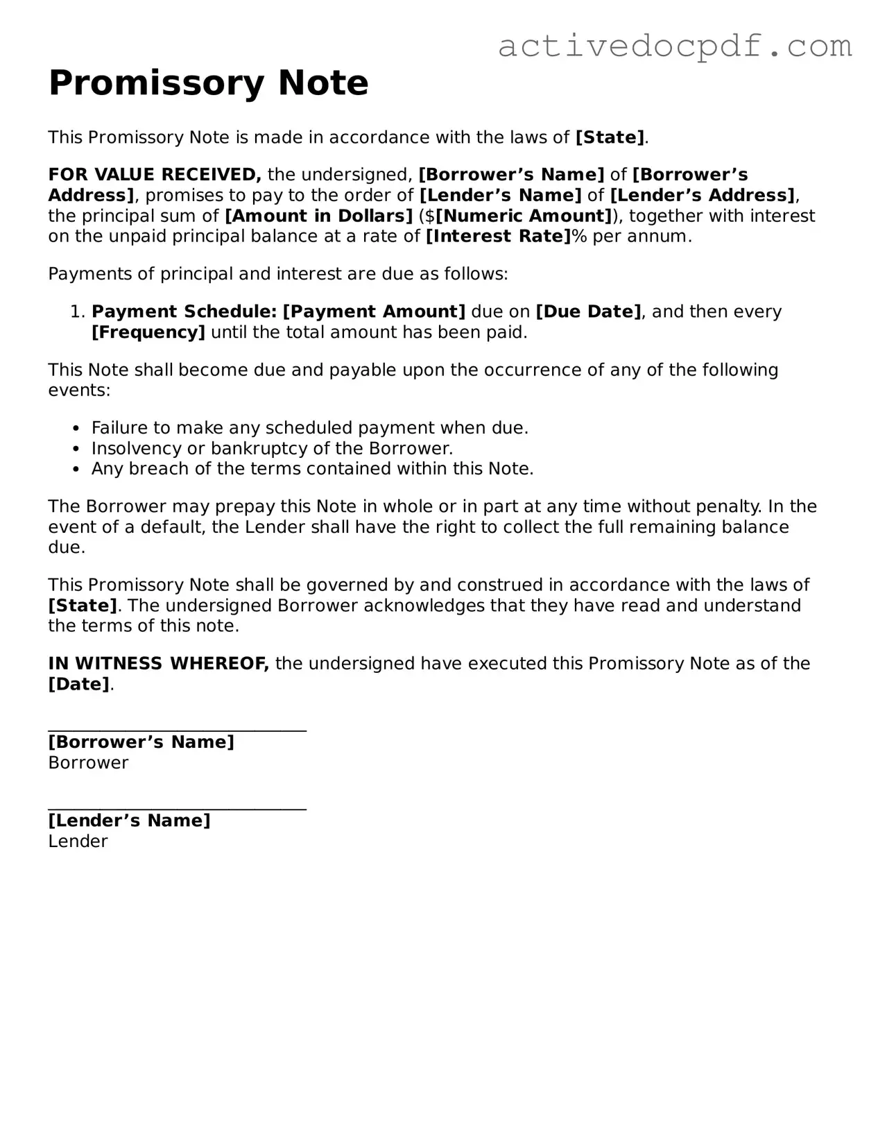 Legal Promissory Note Template