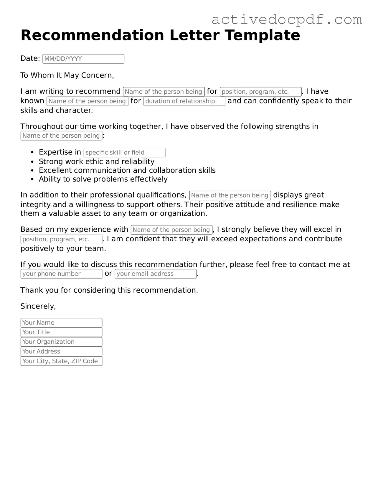 Legal Recommendation Letter Template