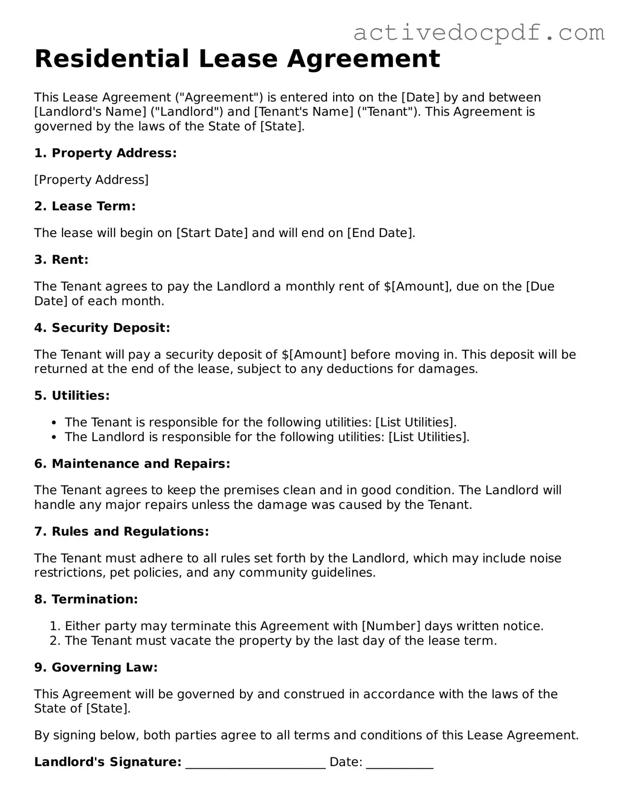 Legal Lease Agreement Template