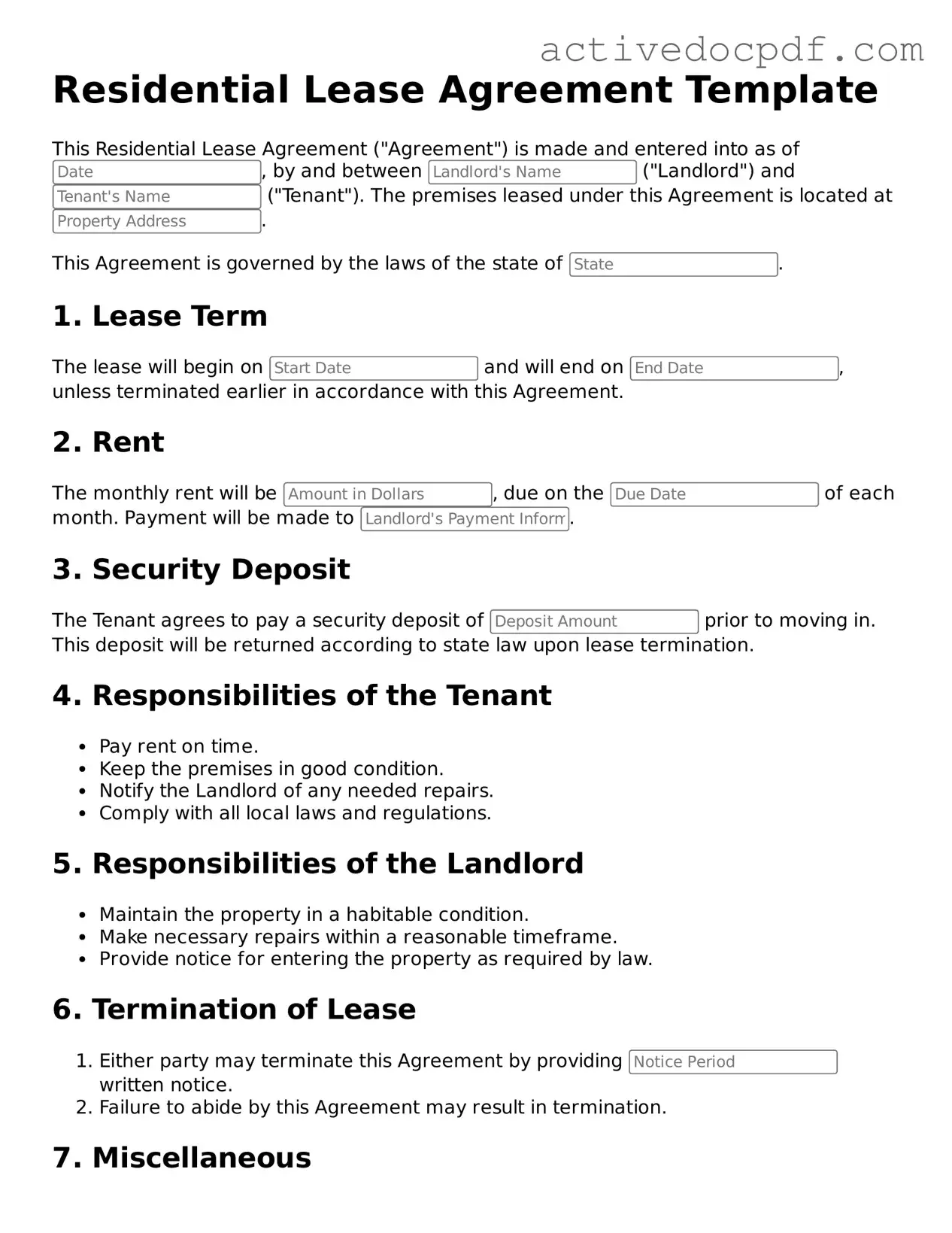 Legal Residential Lease Agreement Template