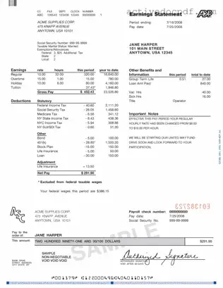 Free Adp Pay Stub PDF Form
