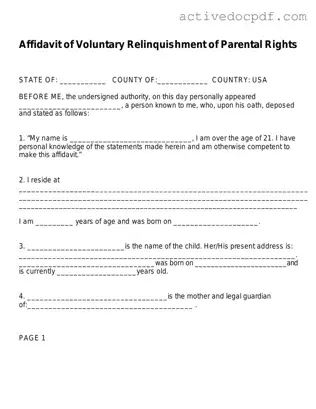 Free Affidavit Parental Rights PDF Form