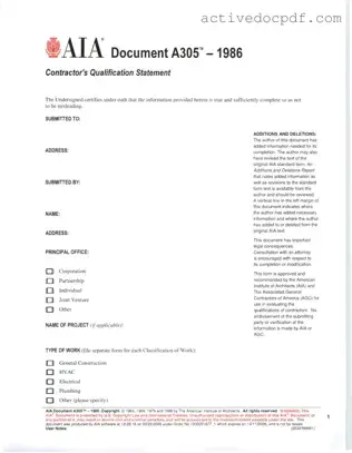 Free AIA A305 PDF Form
