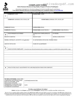 Free Bbb Complaint PDF Form