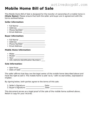 Legal Mobile Home Bill of Sale Template